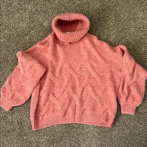 She + Sky Soft Pink Cowl Neck Sweater